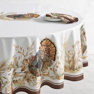 Williams Sonoma Autumn Plymouth Tablecloth Round Thanksgiving Tablecloth